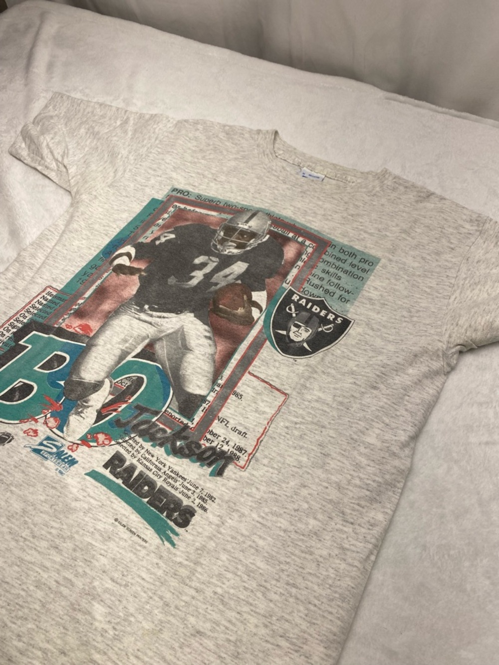 Vintage Bo Jackson Oakland Raiders Salem Sportswear NFL Football T-Shirt Medium